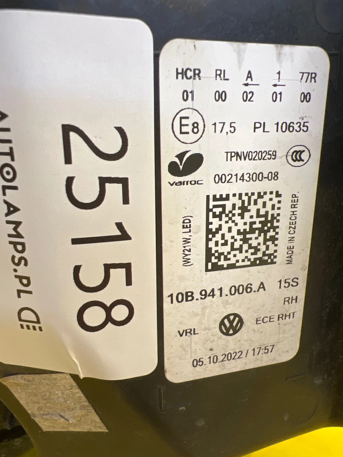 Reflektor Lampa Prawa VW ID3 ID.3 Full Led 10B941006A Autolamps 2 Reflektor Lampa Prawa VW ID3 ID.3 Full Led 10B941006A